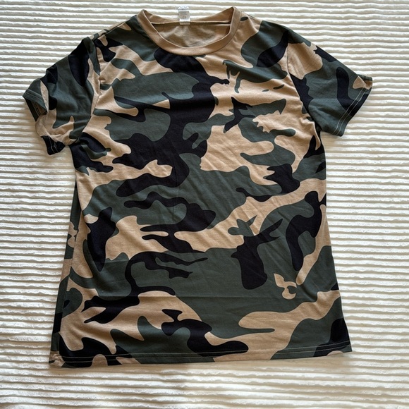 B Brand Khaki Black Green Camo Fatigue Short Sleeve Crewneck T-Shirt Medium - Picture 8 of 8
